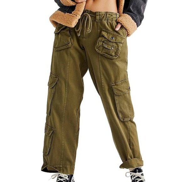 Free People Pants - Tahiti Low Rise Straight Leg Cargo Pants Color Dried Herb